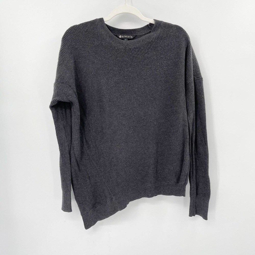 Athleta‎ Rest Day Asymmetrical Pullover Sweater Size S Gray Crewneck Ribbed Knit